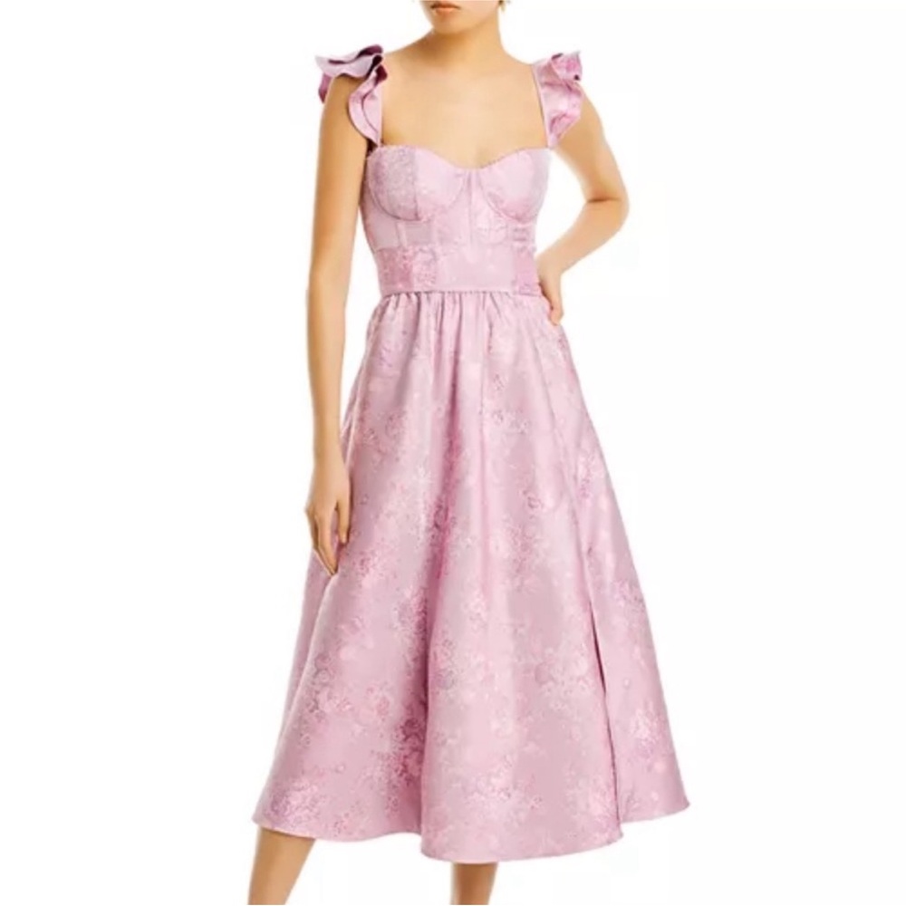V Chapman Anthropologie Vera Orchid Purple Pink Baroque Floral Ruffle Dress Sz 8